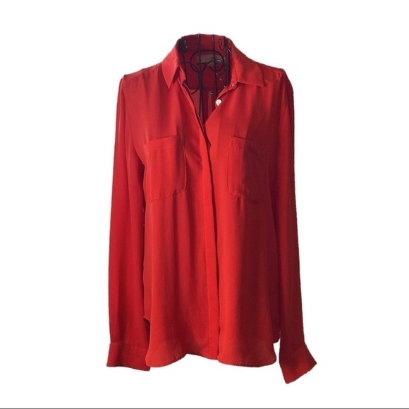 Ann Taylor Loft Orange Polyester Button Up Pocket Blouse - Picture 1 of 10